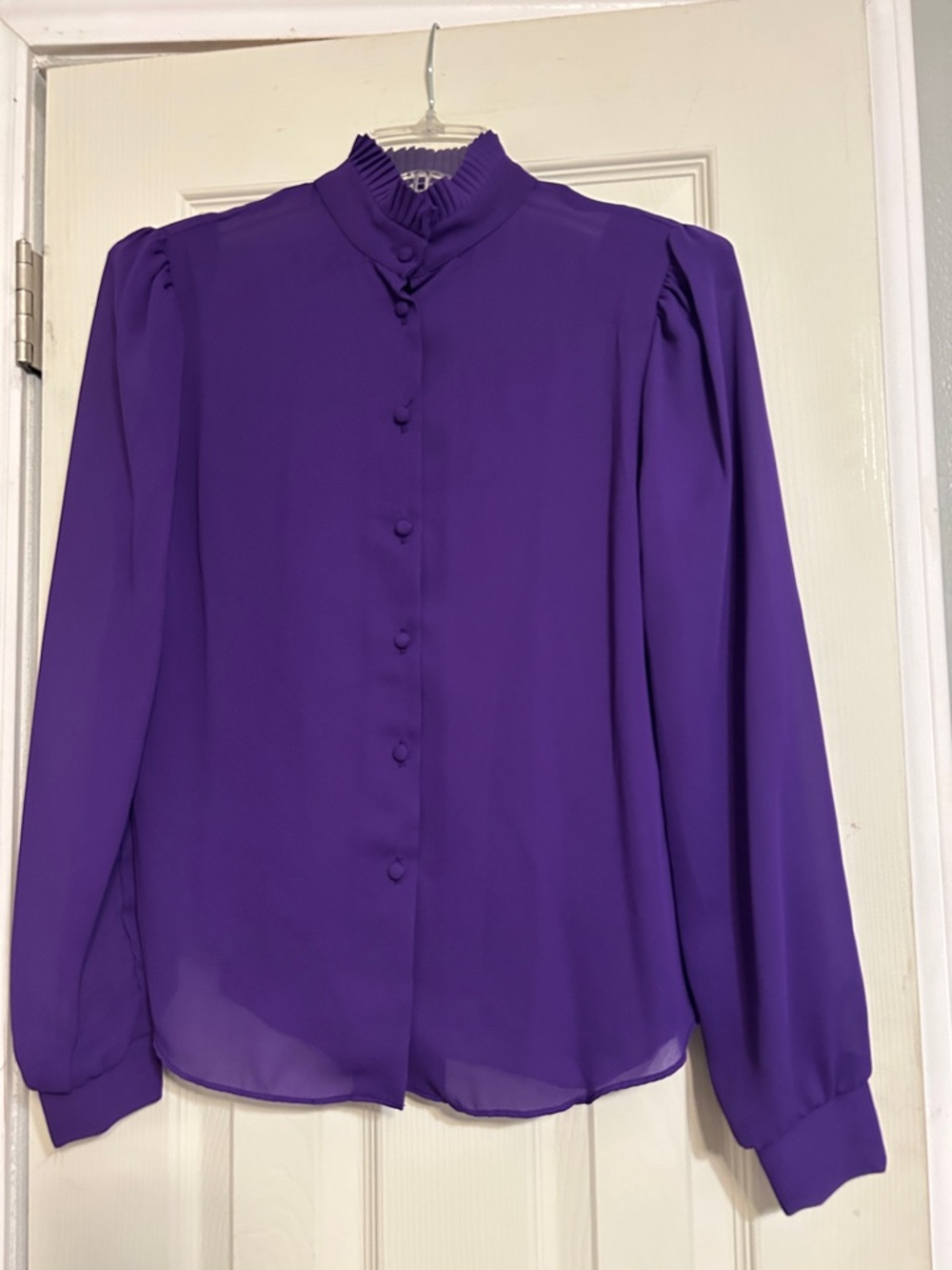 EZ Street California purple pleat neck blouse